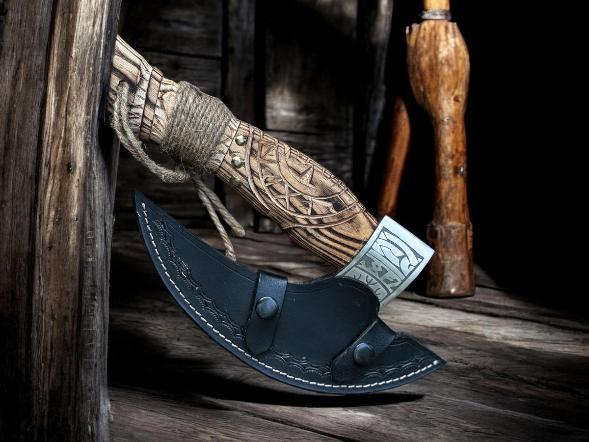 Viking Pizza Cutter Axe with Sheath , Original Pizza Axe , Small Viking Axe , Norse King Pizza Axe - Gift for Men - Groomsmen Gift