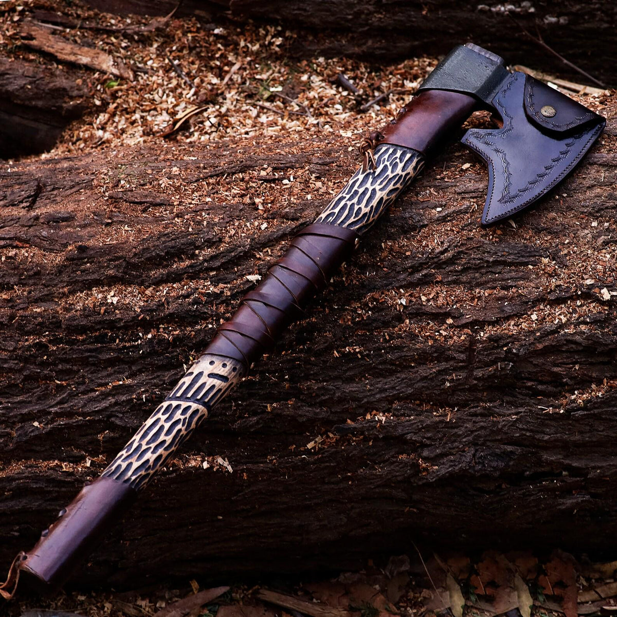 Custom Hand,Forged Viking Axe | Carved Handle Tomahawk Hatchet | Norse Bearded Axe for Camping & Display - Personalized Gift for Men