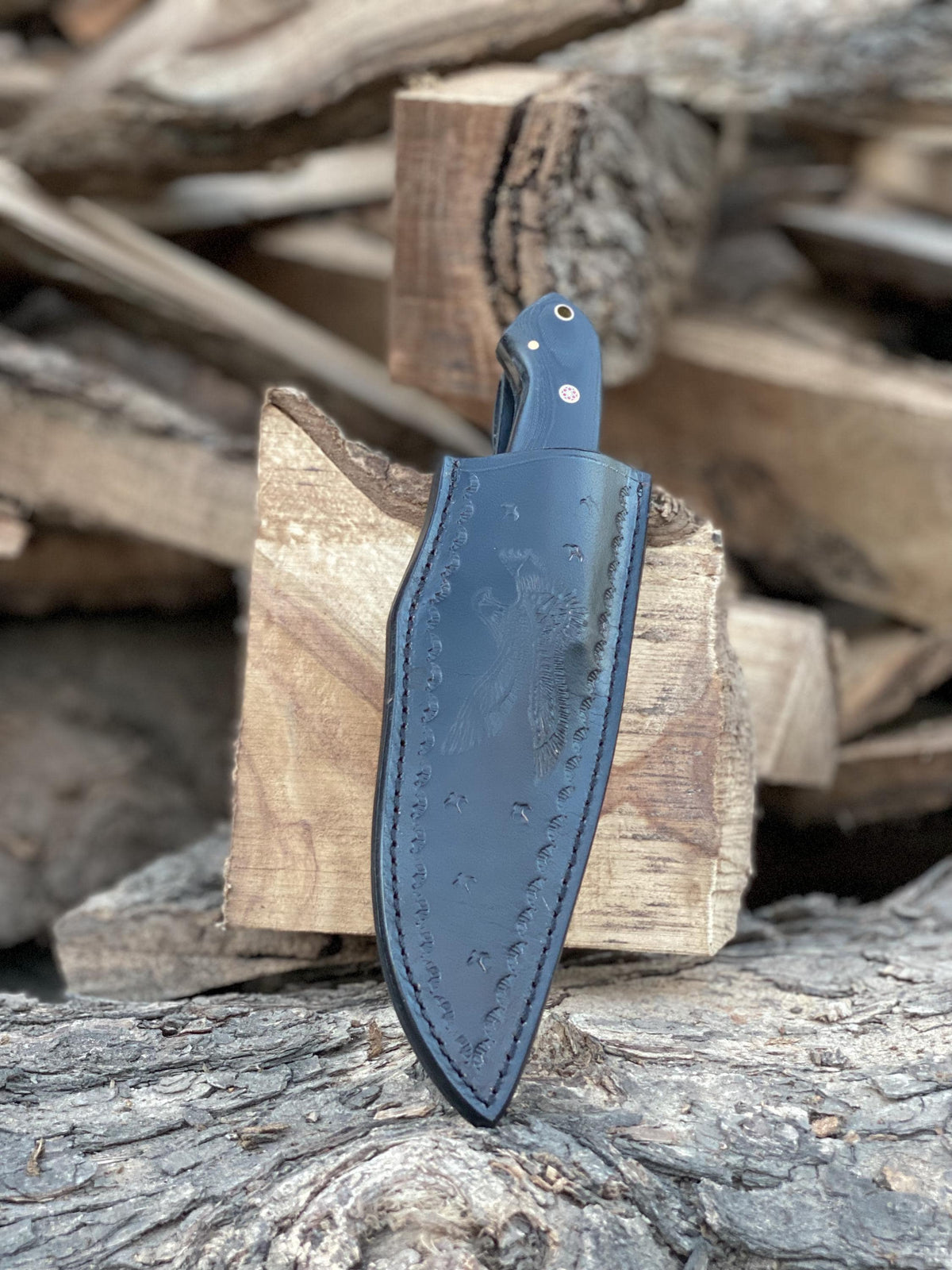 Custom Handmade Damascus Steel Hunting Knife with Wood & G10 Handle