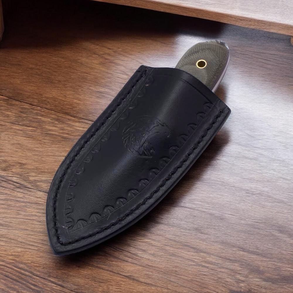 Damascus Steel Skinning Knife , Fixed Blade Neck Knife , Custom Hunting & Bushcraft Knife with G10 Handle and Leather Sheath - Gift For Men