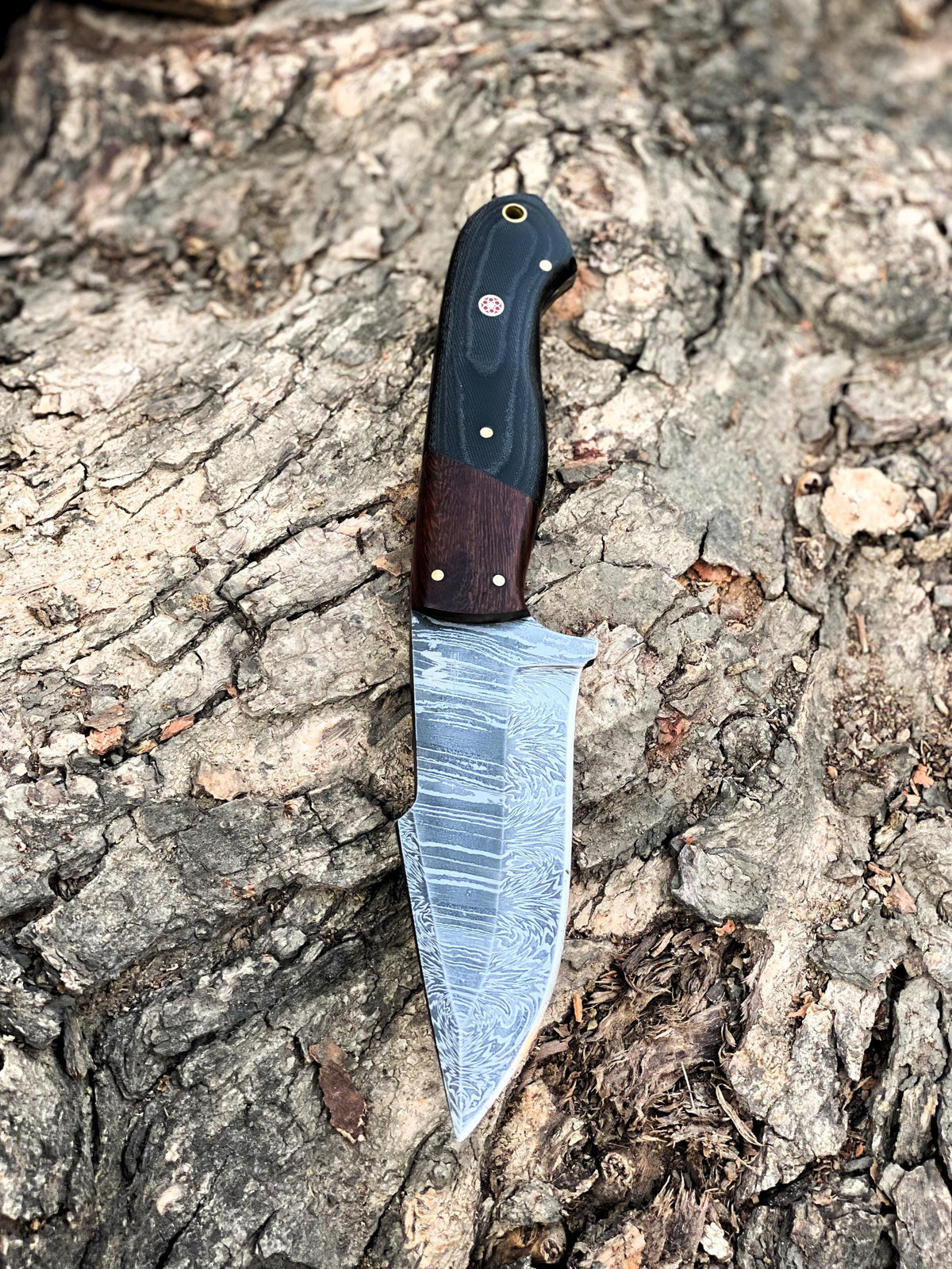 Full Tang Knife for Hunting and Skinning, Hand Forged Fixed Blade Damascus Knife , 10” Outdoor Camping Knife with Resin & Wood Handle